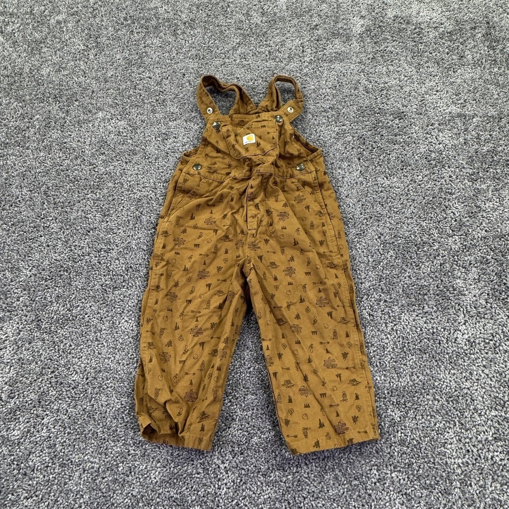 Carhartt Pants Boys 2T Brown Canvas Bib Overalls Snap Pockets Outdoor Play